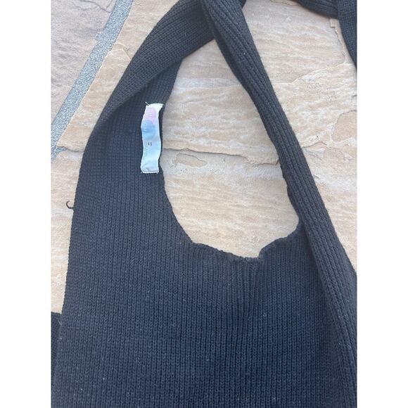 Free People Beach Black Knit Open Back Top Tie Neck Waist Small Boho - Picture 2 of 4